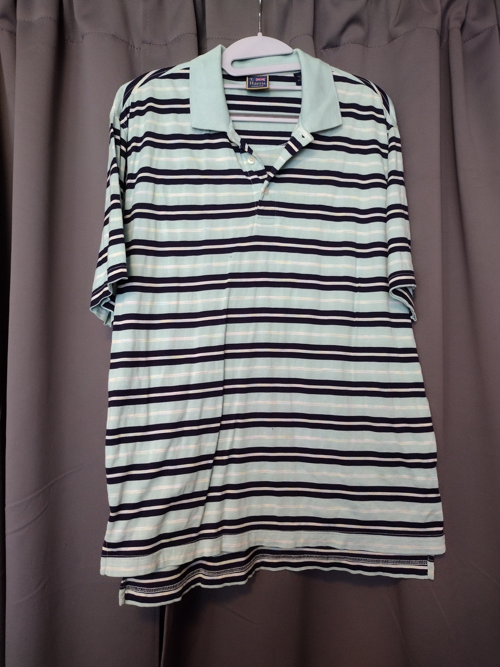 Striped Polo Shirt in Light Mint & Navy - Men's Casual Short Sleeve